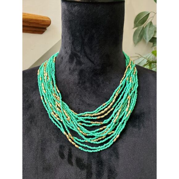 Charming Charlie Blue Multi Layered Seed Bead Fashion Jewelry Necklace - Picture 1 of 8